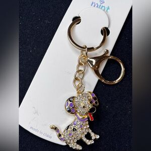 Mint Sparkly Dalmatian Dog Keychain/Purse Charm Purple